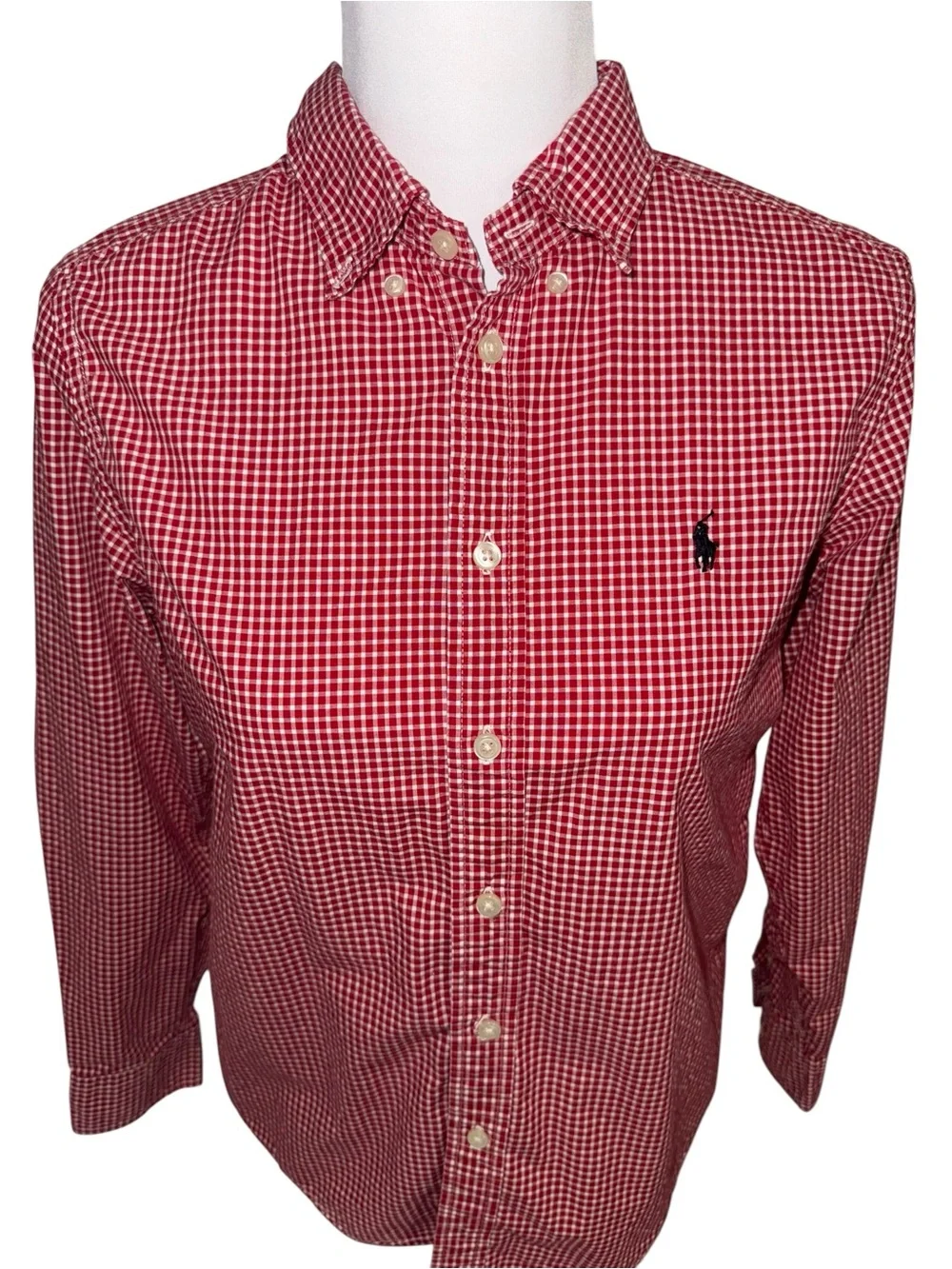 Ralph Lauren‎ Boys L 14-16 Red Gingham Button Down Shirt Long Sleeve Preppy